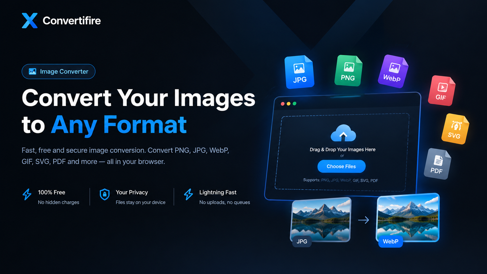Free Image Converter Online: Convert PNG, JPG, WebP, GIF, SVG & PDF Instantly